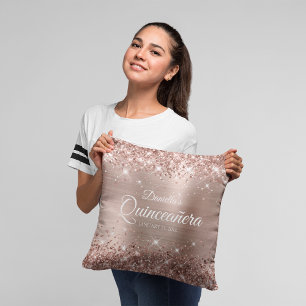 Cojín Decorativo Glittery Rose Gold Foil 15 Quinceañera