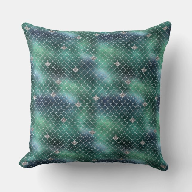 Cojín Decorativo Glitz plateado del océano Verde azulado (Anverso)