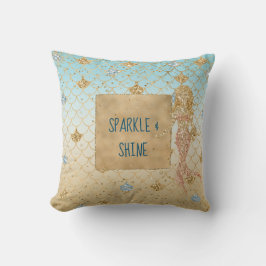 Cojín Decorativo Glitzy Aqua Mermaid Rubor Gold Purpurina        