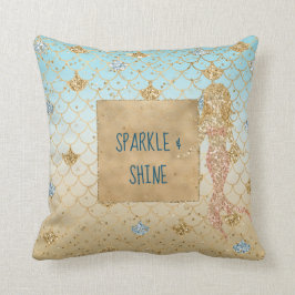 Cojín Decorativo Glitzy Aqua Mermaid Rubor Gold Purpurina