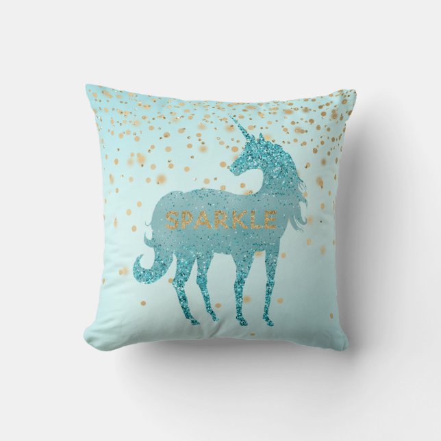 Cojín Decorativo Glitzy Aqua Sparkle Unicorn (Anverso)