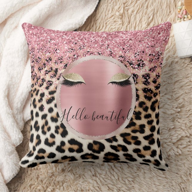 Cojín Decorativo Glitzy Purpurina Rosa Oro Eyelashes Leopardo (Manta)
