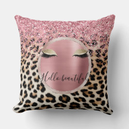 Cojín Decorativo Glitzy Purpurina Rosa Oro Eyelashes Leopardo