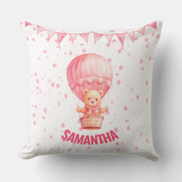 Cojín Decorativo Globo aerostático de osito de peluche rosa