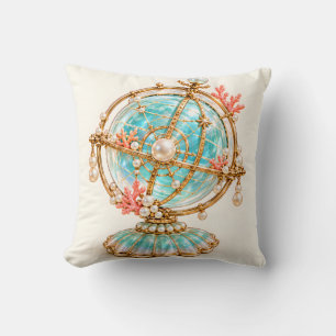 Cojín Decorativo Globo Armilar de Perla Acuamarina