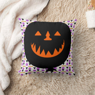 Cojín Decorativo Globo de calabaza espeluznante geométrico de Hallo
