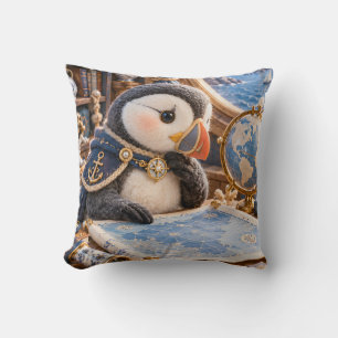 Cojín Decorativo Globo de Mapa Náutico Puffin Azul