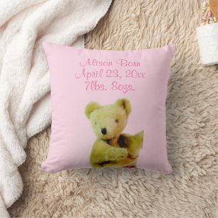Cojín Decorativo Globo de osito de peluche rosa para baby shower
