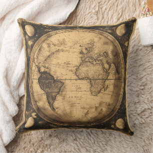 Cojín Decorativo Globo del Mapa Mundial de Vintage Rústico (6)