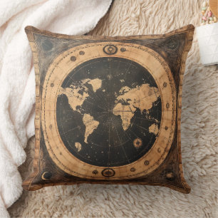 Cojín Decorativo Globo del mundo náutico antiguo mapa de navegación