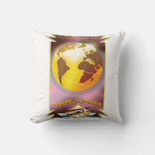 Cojín Decorativo Globo Dorado Viaja por el Mundo