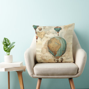 Cojín Decorativo Globo Vintage Montgolfière Mapa Antiguo