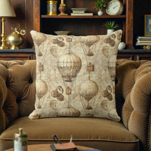 Cojín Decorativo Globos Aerostáticos Steampunk Victorianos