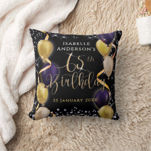 Cojín Decorativo Globos Brillantes Cumpleaños 65 Negro
