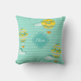 Cojín Decorativo Globos de aire caliente de amarillo y agua con nom
