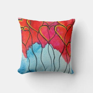 Cojín Decorativo Globos de corazón rojo San Valentín acuarela