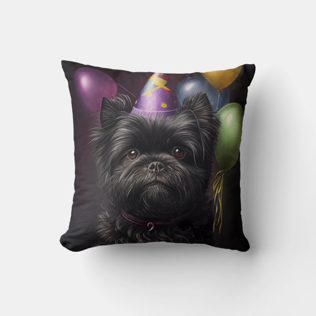 Cojín Decorativo Globos de cumpleaños de Affenpinscher Dog (Anverso)