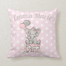 Cojín Decorativo Globos de elefante de niña bebé linda rosa platead