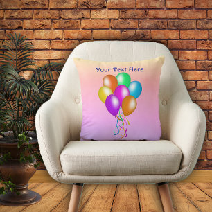 Cojín Decorativo Globos festivos brillantes con cintas sobre pastel