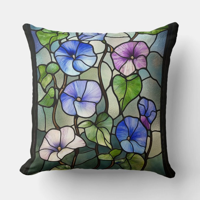 Cojín Decorativo Glorias matutinas de vidrio manchado (Anverso)