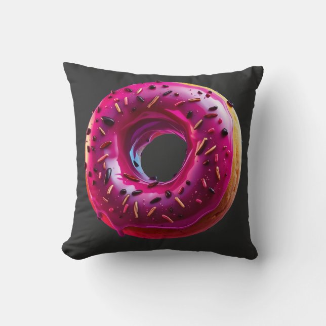 Cojín Decorativo Glossy Pink Donut with Dark Sprinkles (Anverso)
