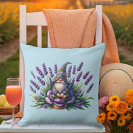 Cojín Decorativo Gnome acuarela y flores moradas