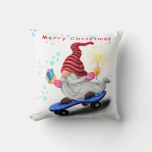 Cojín Decorativo Gnome con Navidades de skateboard Pillow