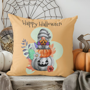 Cojín Decorativo Gnome De Halloween Y Hojas De Otoño