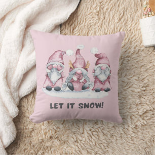 Cojín Decorativo Gnome de Navidad escandinavo en acuarela rosa feme