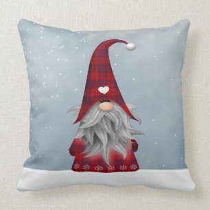 Cojín Decorativo Gnome de Navidades rojos y negros con manchas de b