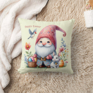 Cojín Decorativo Gnome de Pascua personalizado en acuarela