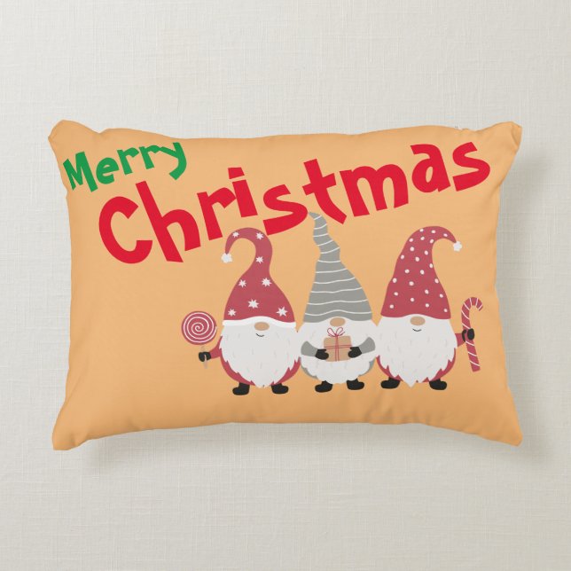 Cojín Decorativo Gnome de tres Navidades personalizados (Anverso)