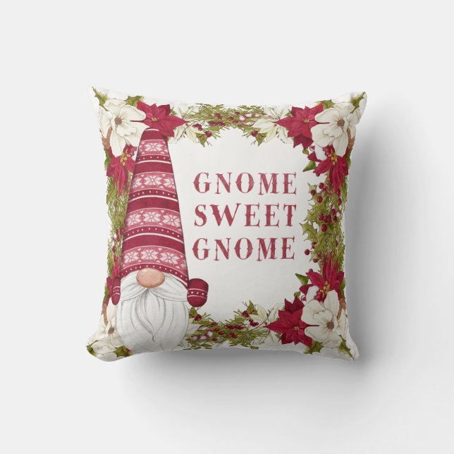 Cojín Decorativo Gnome dulce rojo y blanco | Navidad (Anverso)