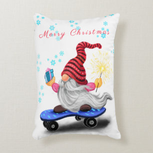 Cojín Decorativo Gnome feliz del patinador con regalos y Sparkler -