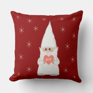 Cojín Decorativo Gnome navidades y copos de nieve en rojo Crimson