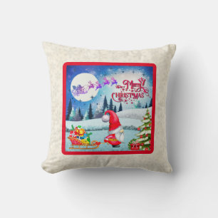 Cojín Decorativo Gnome Navideño Nevado y Regalos del Trineo de Sant