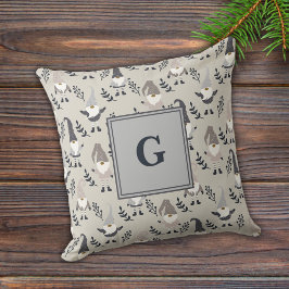 Cojín Decorativo Gnomes de Navidades nórdicos monogramo y gris verd
