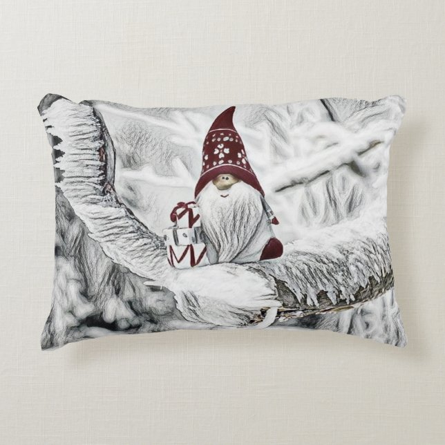 Cojín Decorativo Gnomes en la pintura de la acuarela de nieve (Anverso)