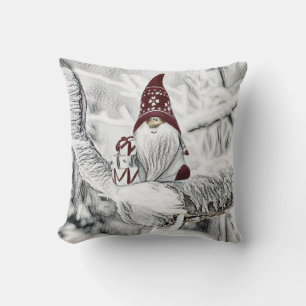 Cojín Decorativo Gnomes en la pintura de la acuarela de nieve
