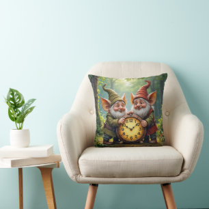 Cojín Decorativo Gnomes Forestales Con Reloj Antiguo