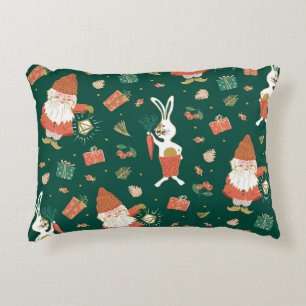 Cojín Decorativo Gnomes navidades, Patrón de feriado conejito.