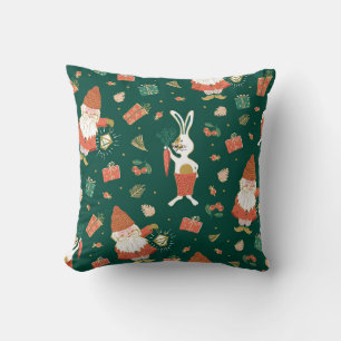 Cojín Decorativo Gnomes navidades, Patrón de feriado conejito.