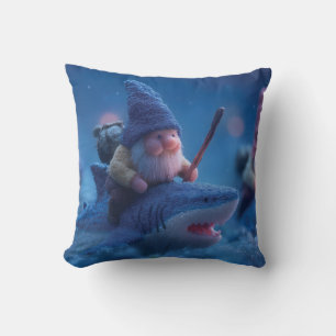 Cojín Decorativo Gnomes singulares montando sobre los tiburones