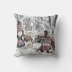Cojín Decorativo Gnomes vintage en el dibujo de la nieve