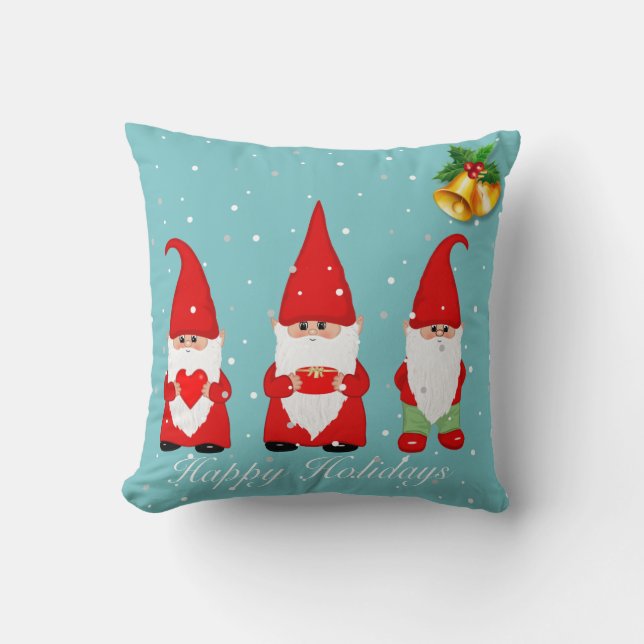 Cojín Decorativo Gnomes y campanas navidades en azul claro (Anverso)