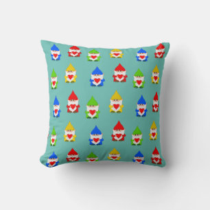 Cojín Decorativo Gnominis multicolores lindos sobre azul turquesa