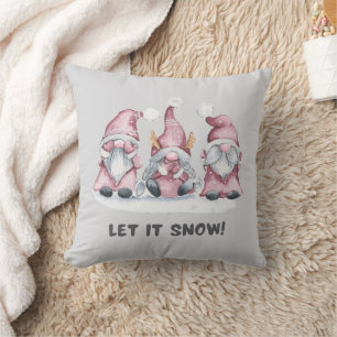 Cojín Decorativo Gnomo de Navidad escandinavo acuarela gris rosa