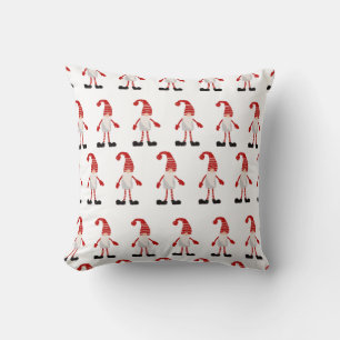 Cojín Decorativo Gnomo de Navidad Nórdico Gris Rojo Blanco Patrón