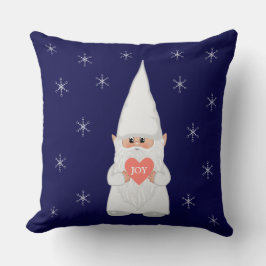 Cojín Decorativo Gnomo de Navidad y copos de nieve en azul marino