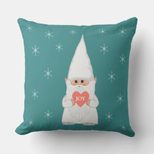 Cojín Decorativo Gnomo de Navidad y copos de nieve en azul verde